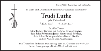 Traueranzeige von Trudi Luthe von Süddeutsche Zeitung