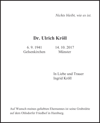 Traueranzeige von Ulrich Kröll von Süddeutsche Zeitung