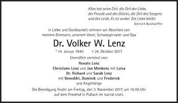 Traueranzeige von Volker  Lenz von Süddeutsche Zeitung