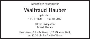 Traueranzeige von Waltraud Hauber von Süddeutsche Zeitung