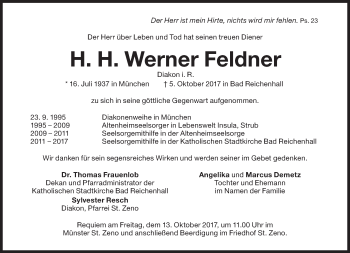 Traueranzeige von Werner Feldner von Süddeutsche Zeitung