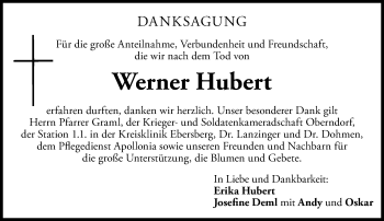 Traueranzeige von Werner Hubert von Süddeutsche Zeitung