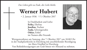 Traueranzeige von Werner Hubert von Süddeutsche Zeitung