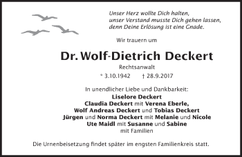 Traueranzeige von Wolf-Dietrich Deckert von Süddeutsche Zeitung