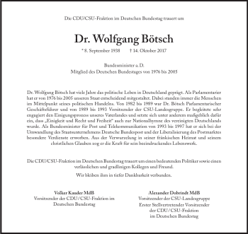 Traueranzeige von Wolfgang Bötsch von Süddeutsche Zeitung