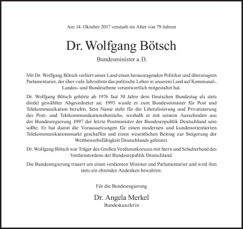 Traueranzeige von Wolfgang Bötsch von Süddeutsche Zeitung