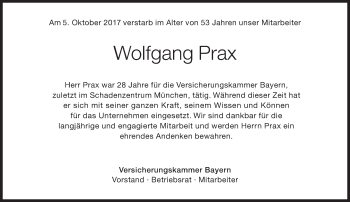 Traueranzeige von Wolfgang Prax von Süddeutsche Zeitung
