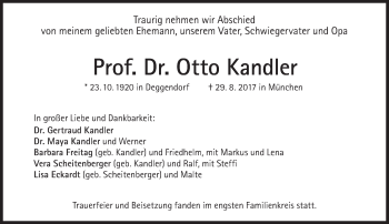 Traueranzeige von Otto Kandler von  Süddeutsche Zeitung