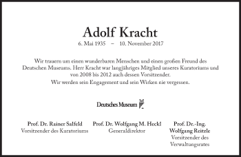 Traueranzeige von Adolf Kracht von Süddeutsche Zeitung