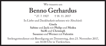 Traueranzeige von Benno Gerhardus von Süddeutsche Zeitung