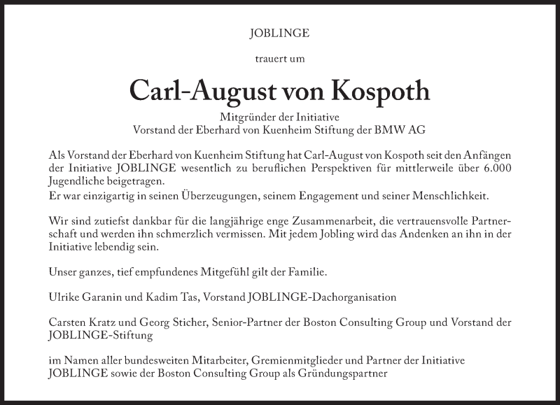  Traueranzeige für Carl-August von Kospoth vom 02.11.2017 aus Süddeutsche Zeitung
