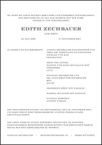 Traueranzeige von Edith Zechbauer von Süddeutsche Zeitung