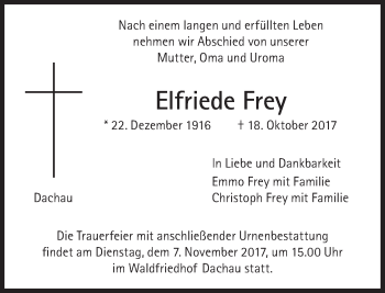 Traueranzeige von Elfriede Frey von Süddeutsche Zeitung