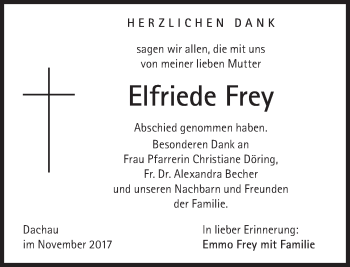 Traueranzeige von Elfriede Frey von Süddeutsche Zeitung