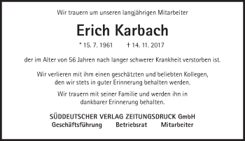 Traueranzeige von Erich Karbach von Süddeutsche Zeitung