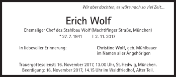 Traueranzeige von Erich Wolf von Süddeutsche Zeitung