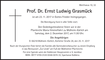 Traueranzeige von Ernst Ludwig Grasmück von Süddeutsche Zeitung