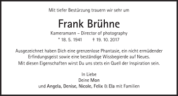 Traueranzeige von Frank Brühne von Süddeutsche Zeitung