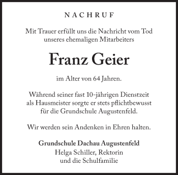 Traueranzeige von Franz Geier von Süddeutsche Zeitung