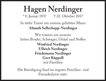 Traueranzeige von Hagen Nerdinger von Süddeutsche Zeitung