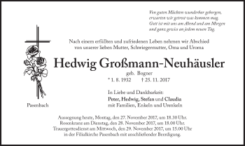 Traueranzeige von Hedwig Großmann-Neuhäusler von Süddeutsche Zeitung