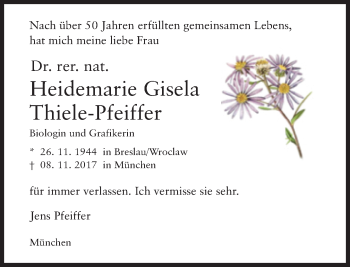 Traueranzeige von Heidemarie Gisela Thiele-Pfeiffer von Süddeutsche Zeitung