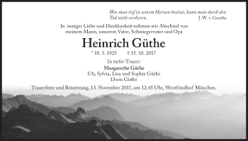 Traueranzeige von Heinrich Güthe von Süddeutsche Zeitung