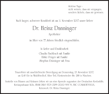 Traueranzeige von Heinz Danninger von Süddeutsche Zeitung
