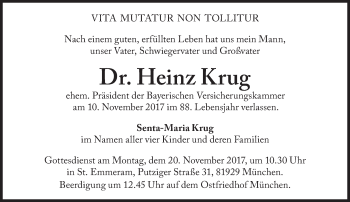 Traueranzeige von Heinz Krug von Süddeutsche Zeitung