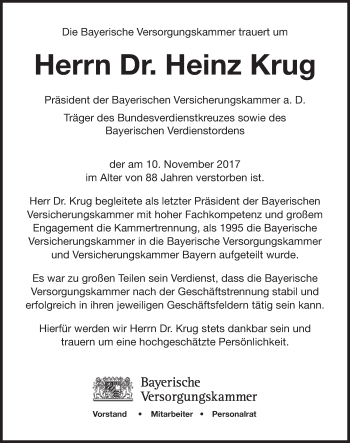 Traueranzeige von Heinz Krug von Süddeutsche Zeitung