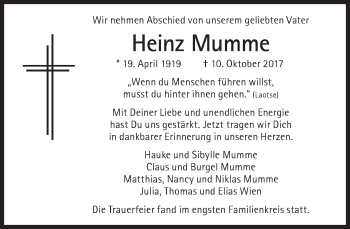 Traueranzeige von Heinz Mumme von Süddeutsche Zeitung