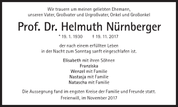 Traueranzeige von Helmuth Nürnberger von Süddeutsche Zeitung