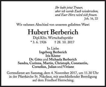 Traueranzeige von Hubert Berberich von Süddeutsche Zeitung