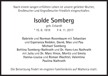 Traueranzeige von Isolde Somberg von Süddeutsche Zeitung