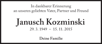 Traueranzeige von Janusch Kozminski von Süddeutsche Zeitung