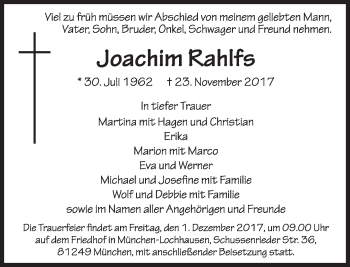 Traueranzeige von Joachim Rahlfs von Süddeutsche Zeitung