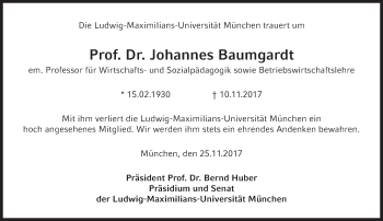 Traueranzeige von Johannes Baumgardt von Süddeutsche Zeitung