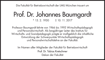 Traueranzeige von Johannes Baumgardt von Süddeutsche Zeitung