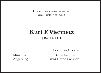 Traueranzeige von Kurt F. Viermetz von Süddeutsche Zeitung