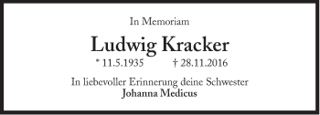 Traueranzeige von Ludwig Kracker von Süddeutsche Zeitung
