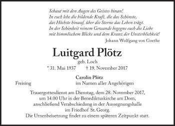 Traueranzeige von Luitgard Plötz von Süddeutsche Zeitung
