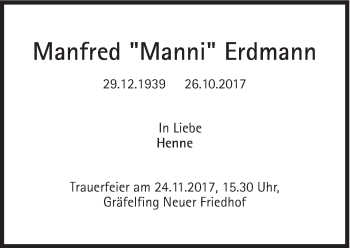 Traueranzeige von Manfred  Erdmann von Süddeutsche Zeitung