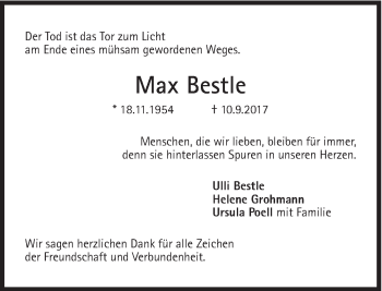 Traueranzeige von Max Bestle von Süddeutsche Zeitung