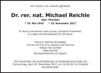 Traueranzeige von Michael Reichle von Süddeutsche Zeitung