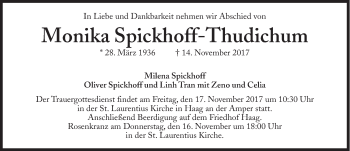 Traueranzeige von Monika Spickhoff-Thudichum von Süddeutsche Zeitung