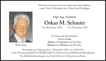 Traueranzeige von Oskar M. Schmitt von Süddeutsche Zeitung
