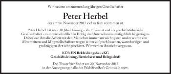 Traueranzeige von Peter Herbel von Süddeutsche Zeitung