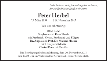 Traueranzeige von Peter Herbel von Süddeutsche Zeitung