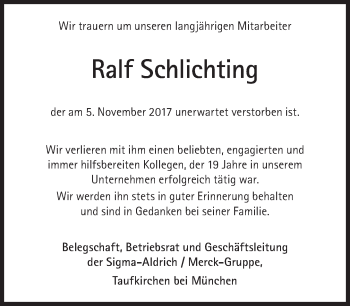 Traueranzeige von Ralf Schlichting von Süddeutsche Zeitung