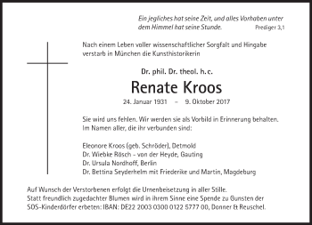 Traueranzeige von Renate Kroos von Süddeutsche Zeitung